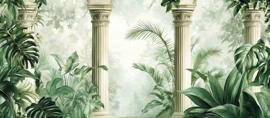 Columns adorned with foliage elevate the aesthetic in loft-style decor.