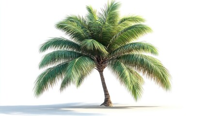 Fototapeta premium A realistic palm tree with long fronds, isolated on white