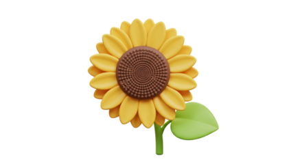 Isolated Cartoon Style Sunflower with Green Leaf