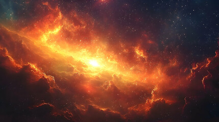 Fototapeta premium Fiery celestial nebula ablaze with vibrant light.