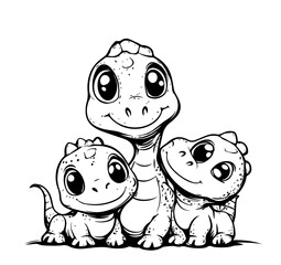 Cute baby dinosaurs vector illustration for kids coloring book. 