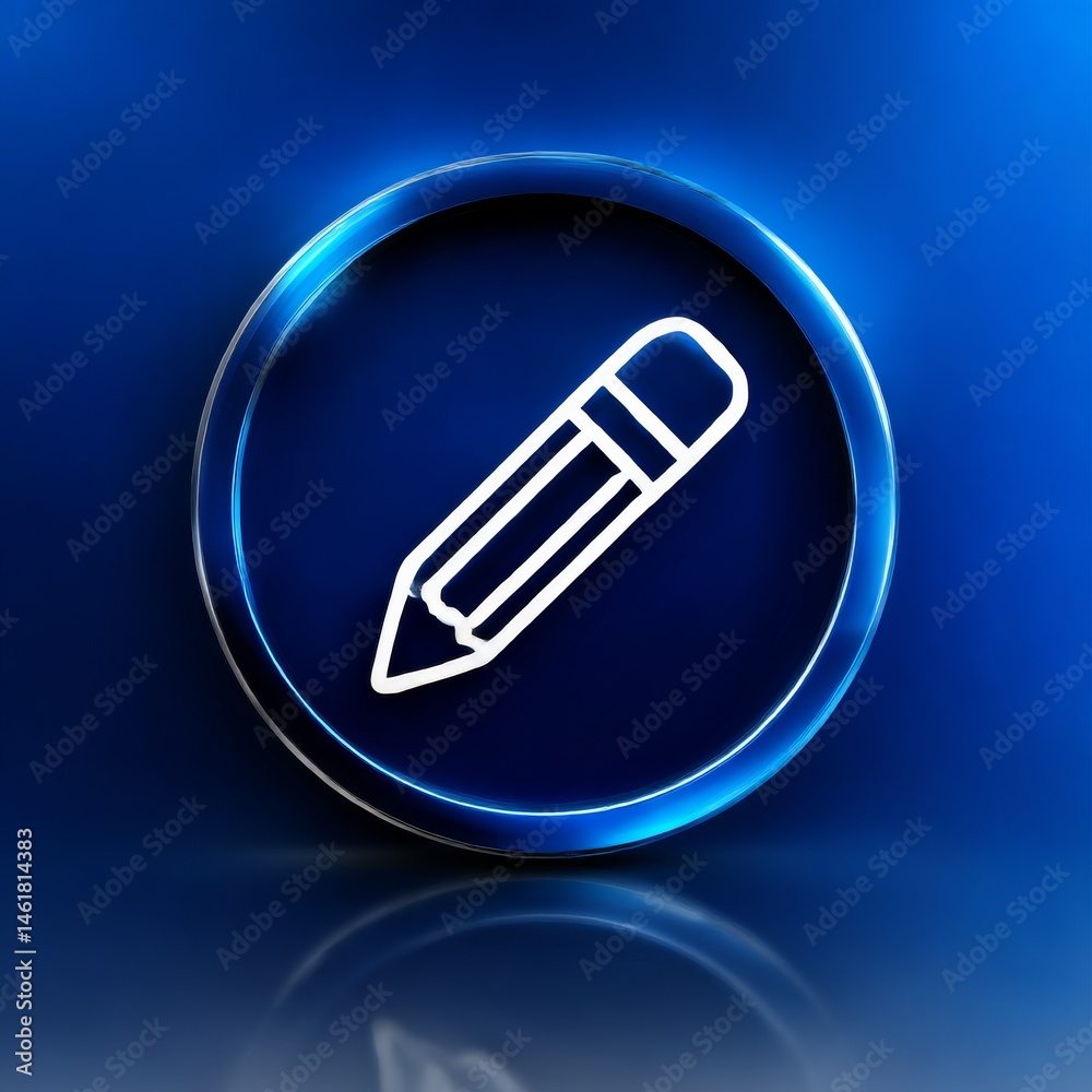 Aufkleber Blue Edit Button Icon: Shiny Pencil Within a Circle with Reflection and Gradient Background