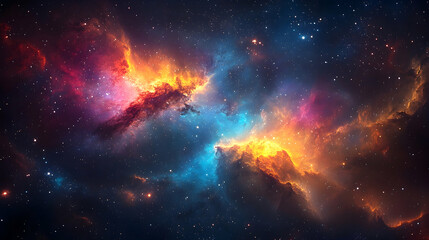 Fototapeta premium Colorful cosmic nebulae display swirling patterns in deep space.