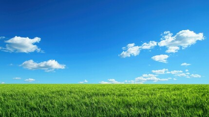 Obraz premium A wheat field with the sky in the background under a clear blue sky