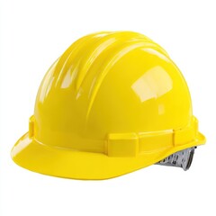 Fototapeta premium Yellow construction helmet close up isolated on white background