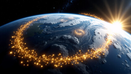 Fototapeta premium Global energy path across Earth from space