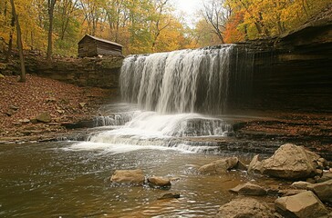 Fototapeta premium Beautiful high-resolution fall waterfall scene, silky water motion from long exposure