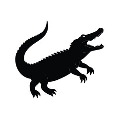 Bold black silhouette of an alligator isolated on white background ready for vector use