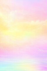 Pastel sky with soft clouds.  Delicate hues of peach, yellow, pink, and lavender blend smoothly, creating a dreamy and ethereal effect. Subtle color gradients and soft, diffused light