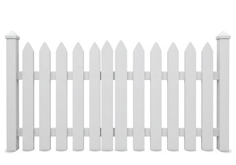 Fototapeta premium White Picket Fence Wooden Garden Rural Home Exterior pale house estate summer design barrier vintage