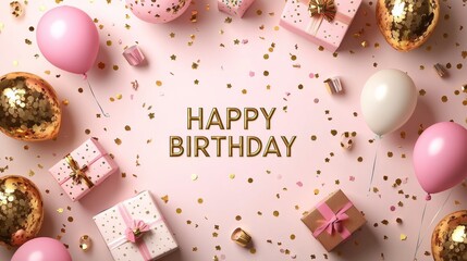 Happy birthday pink card with balloons