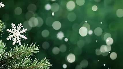 White poinsettia a frame, flowers snowflakes and berries frame leaves, christmas green background with copy space for text greeting card video 4k - Powered by Adobe