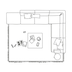 Elegant Living Room Seen from Top – Sofa Set, Accessories and Interior Decor