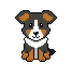 Pixel Bernese Mountain Dog cartoon illustration vector in retro style