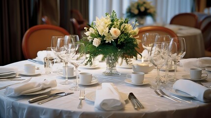 setting round table with cloth