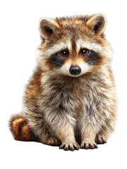Adorable fluffy raccoon sitting on fur cute eyes wild on transparent background