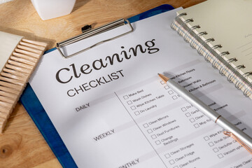 A tidy personal hygiene routine list set on a clean table.