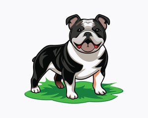 bulldog vector playing in the park hand drawn