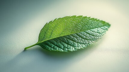 Obraz premium A single peppermint leaf with fine texture, photorealistic, on white