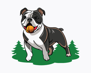 bulldog vector playing in the park hand drawn