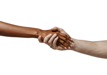 Handshake: A powerful visual symbol of unity and understanding, featuring two hands clasped in a firm handshake, representing agreement and partnership across diverse backgrounds and cultures. 