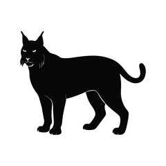 Elegant black silhouette illustration of a powerful lynx standing proudly against a white background