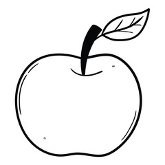 Hand drawn doodle apple with leaf on white background.