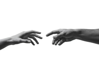 Reaching Out: Two hands, one reaching out, the other offering a touch, against a stark background, creates a powerful and symbolic image of connection, support, and hope.