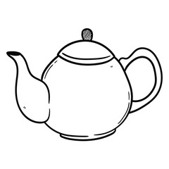 Hand drawn doodle teapot on white background.
