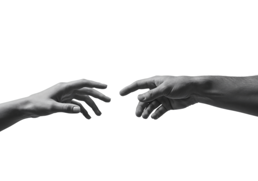 Reaching Out: Two hands, one reaching out, the other offering a touch, against a stark background, creates a powerful and symbolic image of connection, support, and hope.