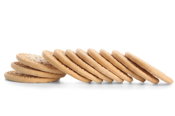 Many sweet cookies on white background