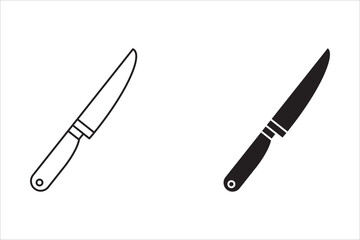 Utility knife vector icon in outline style, and filled outline on white background.