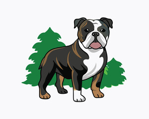 bulldog vector playing in the park hand drawn