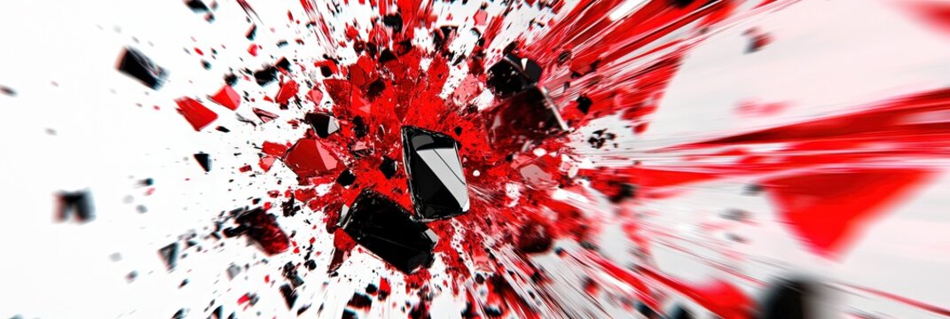 red white black exploding glass -