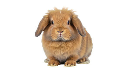 Fototapeta premium Adorable American Fuzzy Lop Rabbit Sitting Long Fluffy Wool Lopped Ears Sweet Face Isolated White Pet
