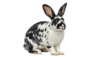 Obraz premium Alert Checkered Giant Rabbit Butterfly Nose Bold Spots Standing Confidently Isolated White Pet Breed