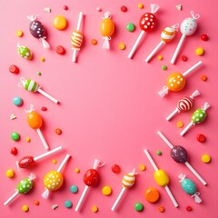 candies and lollipops on a bright pink background perfect for parties
