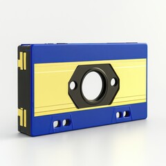 Blue and gold cassette tape isolated on white background
