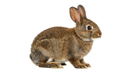 Obraz premium Alert European Rabbit Sitting Upright Ears Soft Brown Coat Isolated White Wild Animal Nature Study