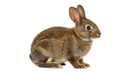 Alert European Rabbit Sitting Upright Ears Soft Brown Coat Isolated White Wild Animal Nature Study