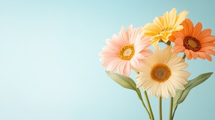 A delightful arrangement of colorful daisies showcases the beauty of nature, bringing warmth and cheer to any space with its vibrant hues and soft background