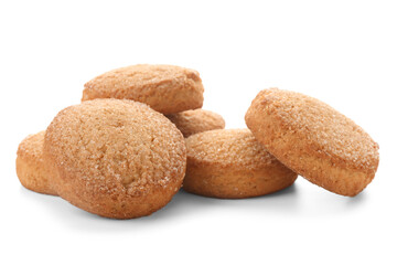 Many sweet cookies on white background