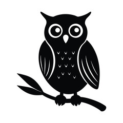 Silhouette of an owl perched on a branch in black and white design