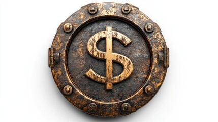 a vault door with dollar symbol, isolated white background