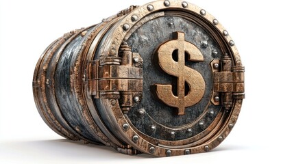 a vault door with dollar symbol, isolated white background