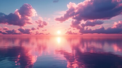 Fototapeta premium Ocean Sunset with Pink Clouds Reflection