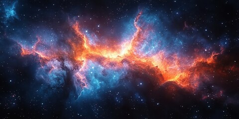 Fototapeta premium Vivid cosmic nebula showcasing brilliant colors in deep space with gas clouds illuminated by distant stars