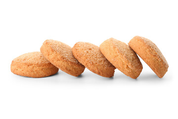 Many sweet cookies on white background