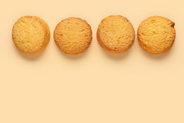 Sweet cookies on beige background