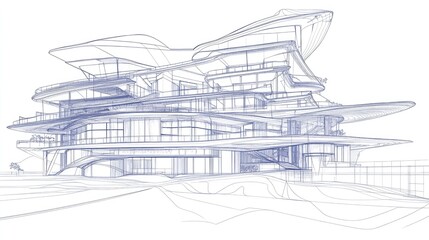 Obraz premium Architectural drawing of a futuristic multi-level structure.